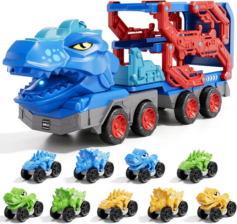 10 1 3-5 4-8, 9 3 4 5 6 7 8 in Dinosaur Truck Toys for Kids Toddlers Boys Dino Carrier Truck with Foldable Track