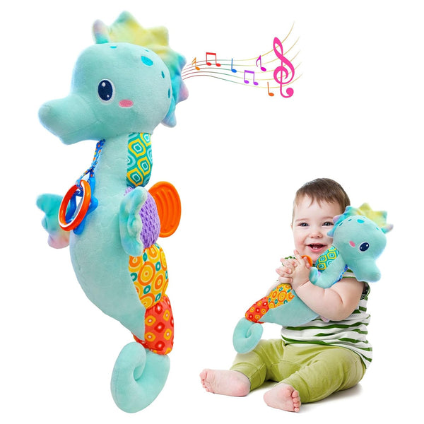Baby Toys 0-6 Months - Infant Musical Stuffed Animals with Bright Colors, Crinkle Sound, Multi-Textures & Rattles (Blue)