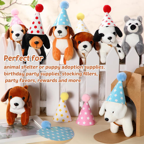 12 Set Mini Plush Toy Stuffed Animals: Adopt a Dog Set with 12 Pcs Stuffed Dogs, Boxes & Birthday Hats