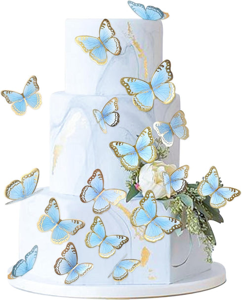 Ercadio 30 Pack 3D Butterfly Cake Toppers, Waterproof Blue & Arts Cupcake Picks for Baby Shower, Birthday Decor