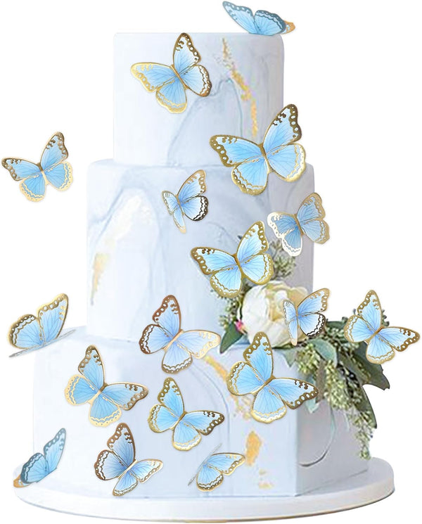 Ercadio 30 Pack 3D Butterfly Cake Toppers, Waterproof Blue & Arts Cupcake Picks for Baby Shower, Birthday Decor