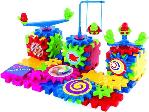 Gear Building Toy Set with 81 Interlocking Learning Blocks, Motorized Spinning Gears Playground Edition