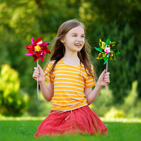 Elcoho 100 Pieces Plastic Rainbow Windmill Party Pinwheels, DIY Pinwheel for Kids Toy Garden Party Decor