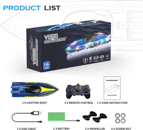 2.4 2 Akargol RC Boat with LED - Remote Control Boat for Pools and Lakes GHZ RC Boats with Rechargeable Battery Whole
