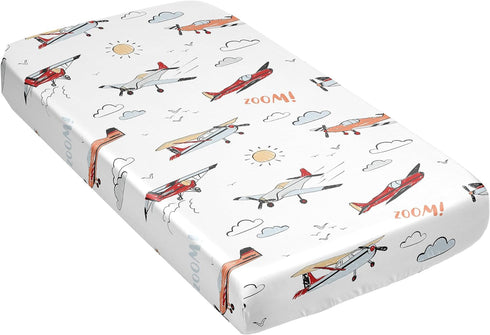 Sweet Jojo Designs Vintage Airplane Boy Baby Satin Fitted Crib Sheet Infant Newborn Nursery Toddler Bed Room Standard