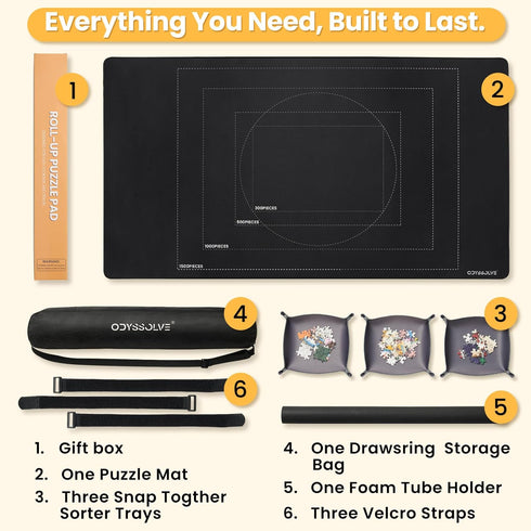 1500 46" 26" 3 Jigsaw Puzzle Mat Roll Up Pieces Saver Pad x with Sorting Trays & Travel Storage Bag Portable Non-Slip