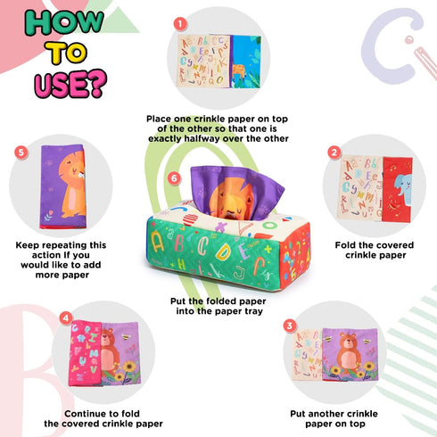 Baby Toys for 0-12 Months, Soft Crinkle Sensory Tissue Box Toy, Early Learning Gifts for Boys Girls, 6 to 18 Months