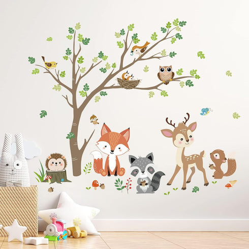 Woodland Animals Wall Decals - Fox, Deer & Owl Stickers for Nursery Decor