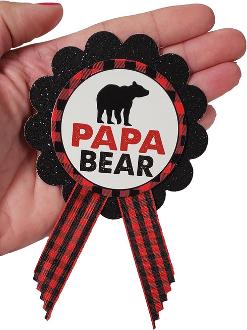 Papa Bear Daddy to Be Pin Buffalo Plaid Baby Shower - Red & Black Pin for Dad at Gender Reveal, Baby Sprinkle