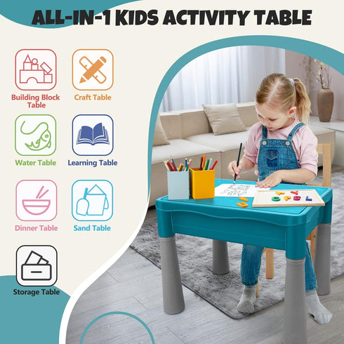 Double Sided Kids Activity Table with Storage - All-in-1 Multi Activity Table, 105pcs Marble Run Building Blocks