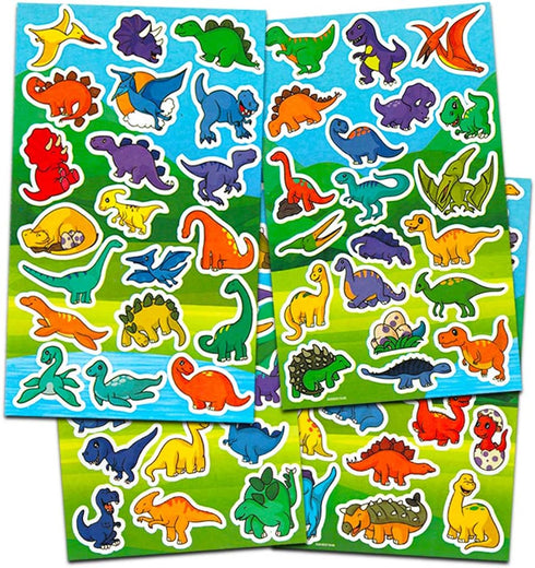 Crenstone Dinosaur Stickers Party Supplies Pack - Over 150 Stickers for Kids Toddlers (8 Party Favor Sheets)
