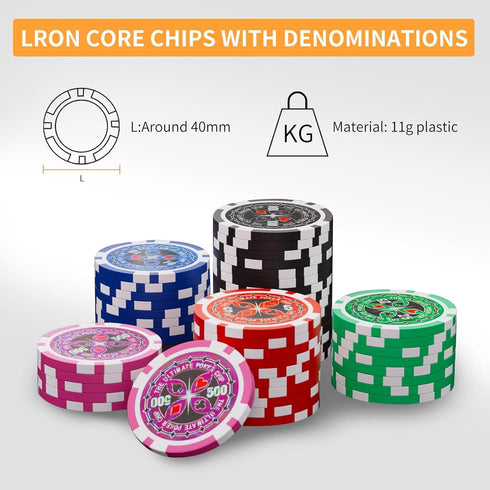 AIBETOMG Set Case,11 Set Poker Chips with Numbers,Poker Chips with Aluminum Travel Gram Casino Poker for Texas Holdem