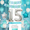 15th Birthday Decorations Teal Blue, Happy Birthday Banner, Sash, Number 15 Star Foil Balloons for Party Supplies