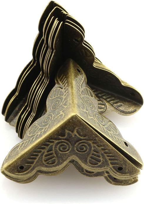 Tegg Box Corner Protector, 20PCS Antique Brass Triangle Rattan Carved Wood Case Edge Guard