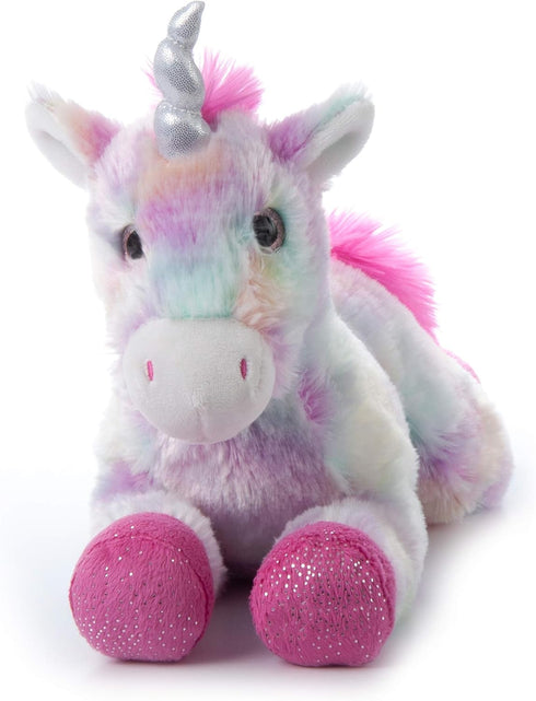 The Petting Zoo 13" Pastel Tie Dye Rainbow Unicorn with Sparkly Silver Horn