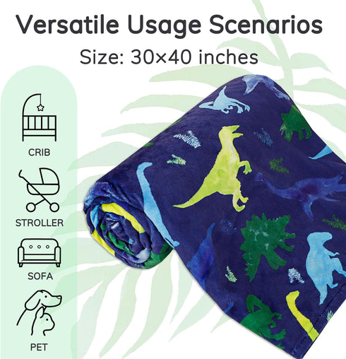 Super Soft Fleece Dinosaur Toddler Blanket, Multicolor Printed with Dotted Backing