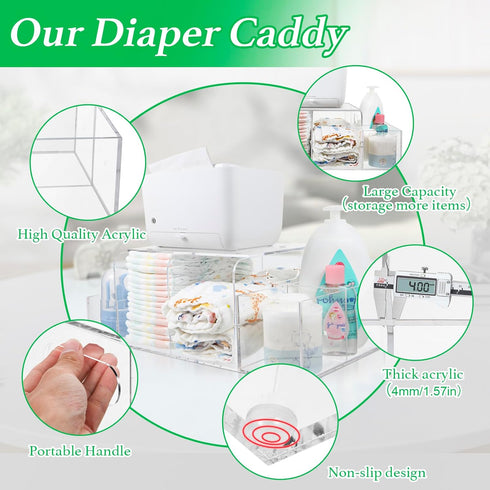 Acrylic Diaper Organizer, Changing Table Organizer, Removable Side Bins Baby Diaper Caddy for Essentials