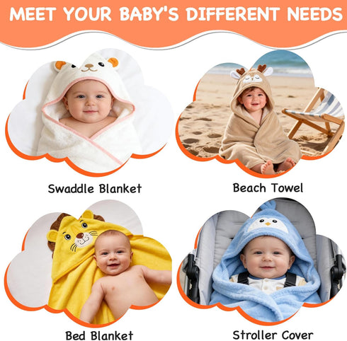 xpertwarm 4 Pack Baby Bath Supplies Baby Stuff for Newborn Infant Gifts Newborn Toddler Bath Supplies Hooded Baby