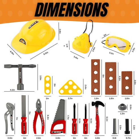 Kids Handyman Tools Toy Set - 52 PCS Mechanic Pretend Play Construction Playset for Toddlers