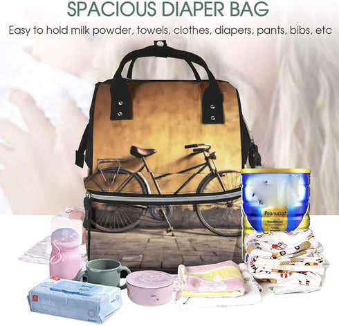 HCBPWVQA Backpack Daypacks Backpack Mommy Old Bicycle Diaper Bag with Changing Pad and Pacifier Holder, Multifunction