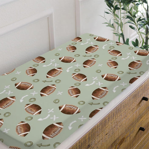 American Football Sport Changing Pad Cover for Baby Boys, Green Diaper Change Table Sheet, Soft Fitted Mat 32"/34" x 16"