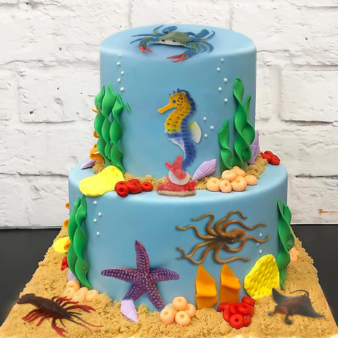 10Pcs Ocean Animals Toys Figures, Large Plastic Sea Creature Figurines Seahorse Starfish Crab Lobster Octopus Devilfish