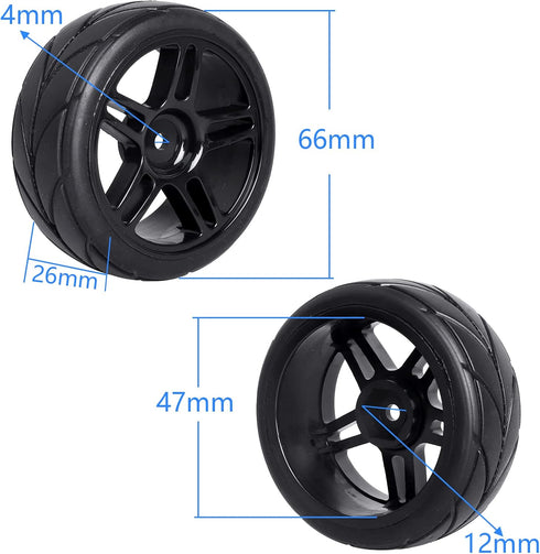 Pre-Glued 12mm Hex 1/10 On Road RC Touring Car Wheels & Tires 26mm for Traxxas 4-Tec 2.0 Tamiya TT02 TT01 Kyosho Fazer MK2 HPI 1/18 Latrax Teton SST, 4pcs