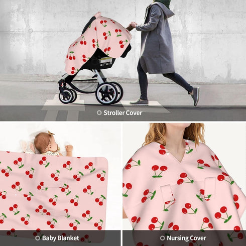 SUYGGCK Cherry Pink Baby Car Seat Canopy Cover Multi Use Nursing Cover for Newborn Car Seat Canopy Mom Nursing