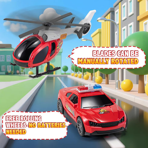 3 4 5 6 22" Fire Truck Toys for Toddler Boy Year Old, Carrier Truck Toy with Racing Car and Helicopter, Big Firetruck