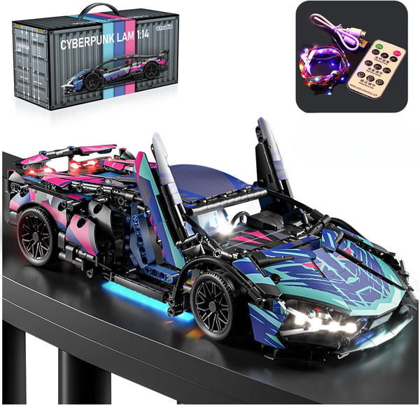 Sport Race Car Building Block Sets for Adults, Racing Supercar Toys Kits with LED Lights, 1:14 MOC Model
