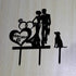 Wedding Couple Kiss Mr&Mrs Heart Diamond Ring Cake Topper – Bride and Groom with Dog Silhouette Cake Topper, Black