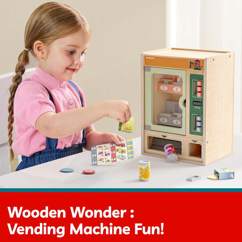 Set, 3+ TOP BRIGHT Wooden Vending Machine Play Play Food for KidsPretend Play Toys with Wooden Snack Bars and Drink