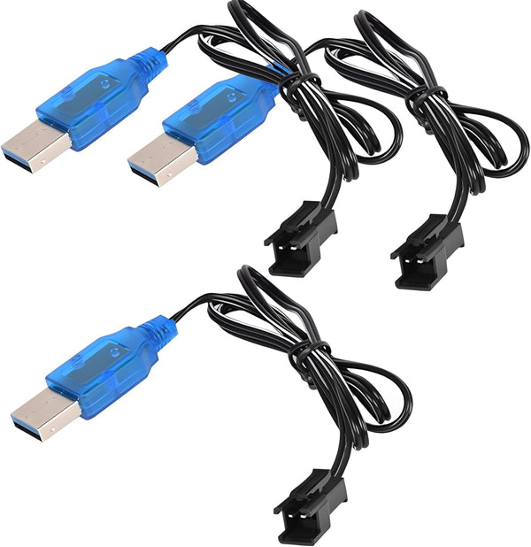 YMgopong 3pcs 3.7V USB Charger Cable with SM-2P Connector for RC Cars, Trucks,