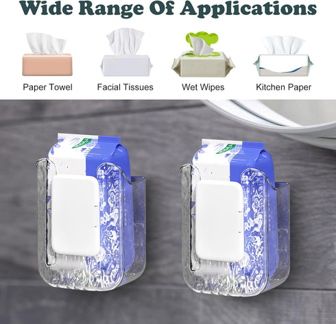 Ubamdom 2 Pcs Kitchen Wipes Storage Box Dispenser,Acrylic Clear Wall-Mounted Tissue Box Holder, Wipes Dispenser