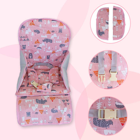 High Chair Pad, Breathable Cushion with Cute Pattern, Comfortable Seat Belt Design for Baby (Pink Animal Pattern)