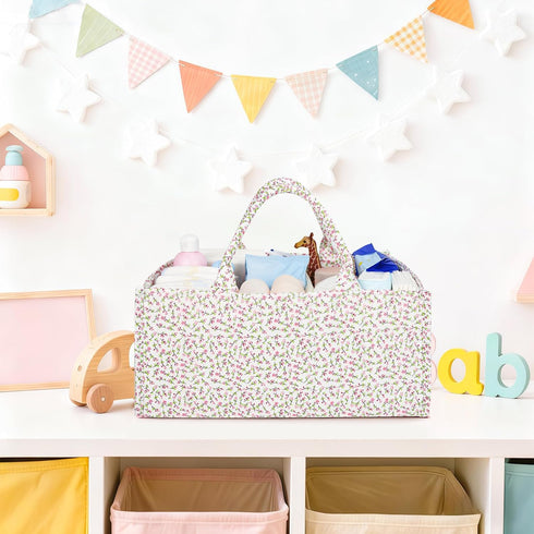 EHZYP Floral Quilting Diaper Caddy Organizer, Quilted Diaper Bag, Stylish Nursery Storage Basket, Gift for Baby Shower