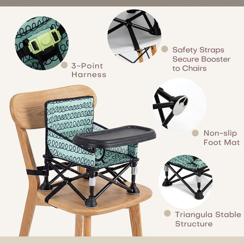 6-36 Toddler Booster Seat for Dining Table & Kitchen Chair - Portable Foldable with Removable Tray, Baby Camping Chair