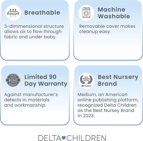 100% 1 Pack, Delta Children Breathable Crib Mattress Pad Cover - Breathable Mattress Pad Cover for Cribs - Elastic