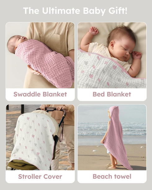 2 Pack 100% Kids,37.5"x37.5", Yoofoss Hooded Baby Towels for Newborn Muslin Organic Cotton Baby Bath Towel with Hood