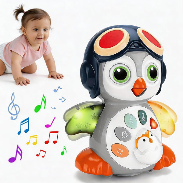Crawling Penguin Baby Toy with Music & Lights, Interactive Tummy Time Toy