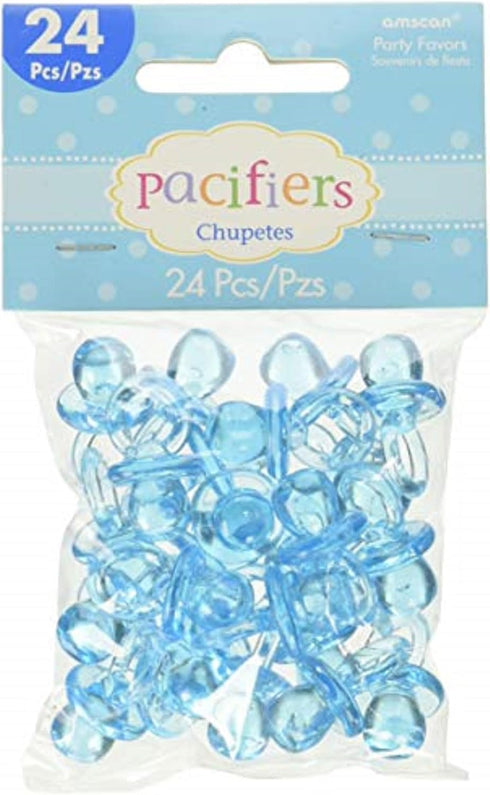 Mini Multi Blue Plastic Pacifier Favors - 1" x .5" (24 Pc) - Perfect for Baby Showers, Parties & DIY Decor