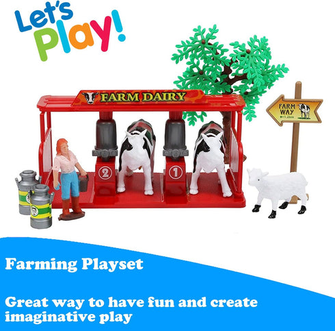 Liberty Imports Dairy Farming Toys Set with 23 Pieces, Farm Animals, Figures, and Accessories for Kids