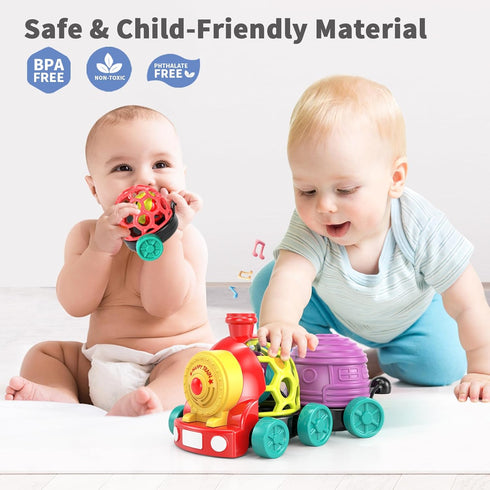 MOONTOY Baby Cars Toys for Babies 6-12 Months - Infant Toys Train, Soft Cars Ball Rattle, Musical Toddler Push Truck