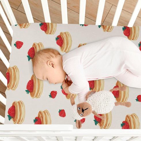 Pigsaly 27x39 Inch Crib Sheets Pancakes Strawberries Baby Sheet for Standard Crib Mattress Boys Girls Toddler Bed