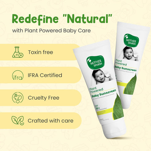 Natural Baby Sunscreen Lotion, SPF 30+, 100ml, Organic Ingredients, Plant Derived 95% Bio Based