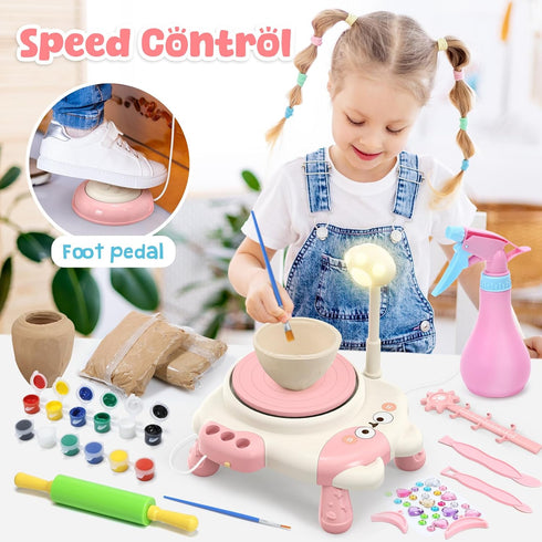 8-12,Ceramic 6+ Skirfy Pottery Wheel for Kids Beginners with Light,Arts and Crafts for Kids Ages Wheel with Painting
