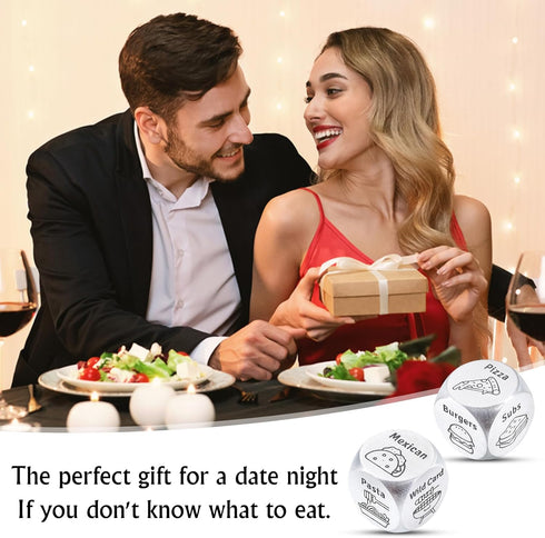 2 PCS Food Dice Game Anniversary Steel Gifts for Couple Wife Husband Food Decision Dinner Dice for Couple Fathers Day