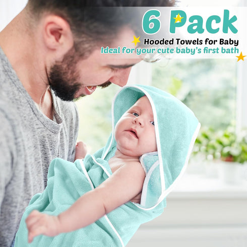 Chumia 6 Pack Baby Bath Towel, Coral Fleece Soft Absorbent Newborn Hooded Towel 30 x 30 Inch for Babies