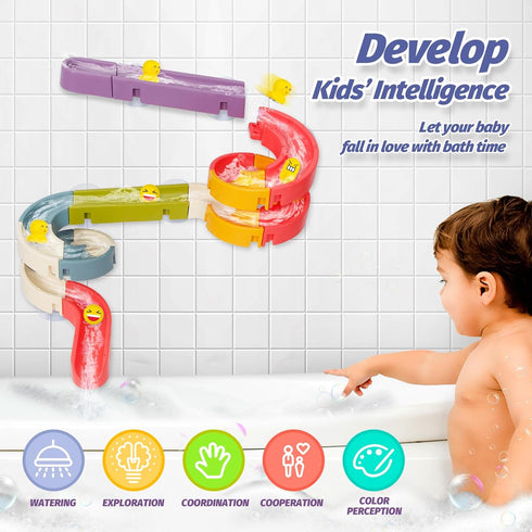 Bath Toys Water Ball Track for Kids - 37 Pcs DIY Take Apart Set for Wall Bathtub Slide Gift for Children