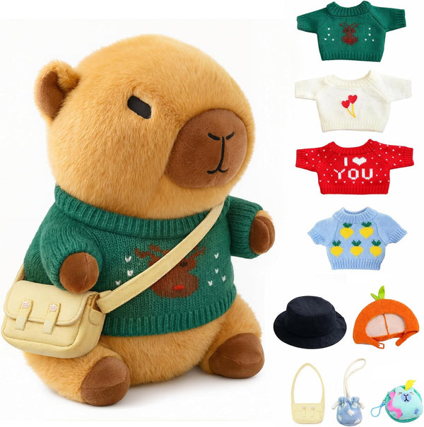 10 Pcs Capybara Plush with Clothes Set Capybara Stuffed Animal with 9